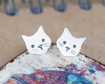 Cat Earrings, Animal earrings, Cat lover gift, Cat ears, Tiny stud earrings, Delicate earrings, Silver stud earrings, Spring earrings