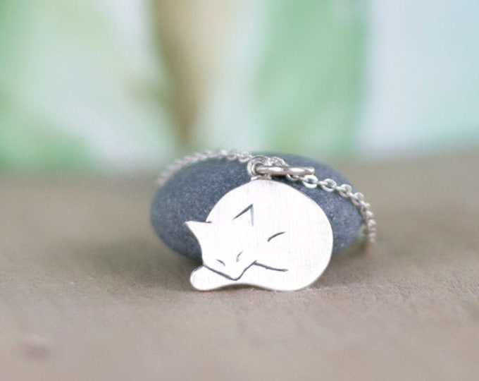 Sterling silver cat necklace  pendant, cat lover necklace