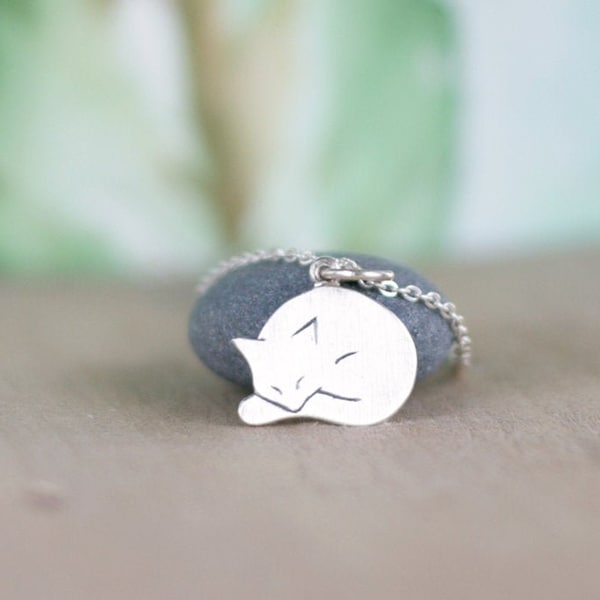 Sterling silver cat necklace  pendant, cat lover necklace