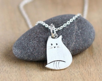 Cat necklace Cat pendant Tiny necklace Silver jewelry Sterling silver pendant Animal jewelry Gift for her Cat lover gift