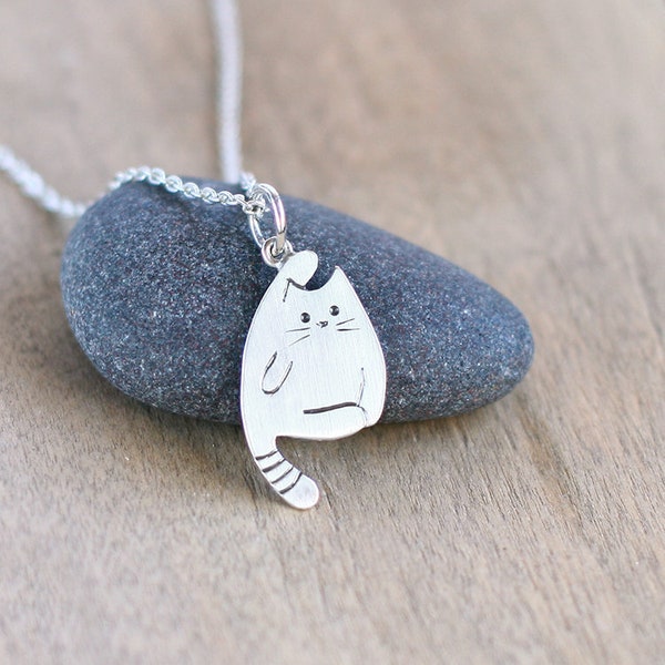 Sterling silver personalized cat pendant