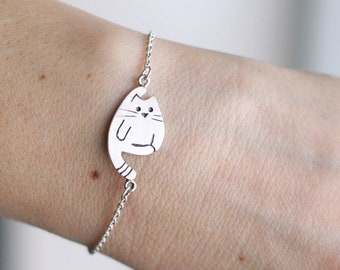 Cat bracelet Cat Lover Gift Cat Jewelry Cat charm Animal bracelet Silver bracelet Dainty cat