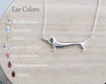 Collier teckel en argent sterling avec pierre naturelle - Weenie - Cadeau Doxie - Saucisse Doxie