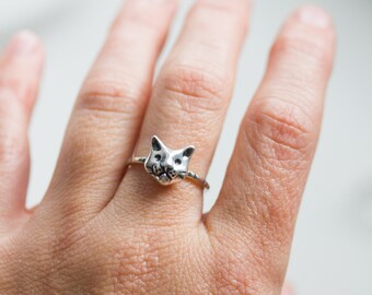 Sterling silver cat pet ring pet  gifts Animal ring