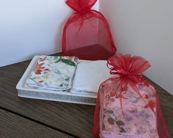 Organic Cotton Reusable Face Wipes, Floral Makeup Remover Pads, Set of 6