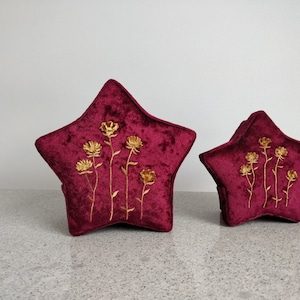 Set of 2 Luxury Red Burgundy Velvet Handmade Boxes Star Shaped/Handmade Embroidered Velvet Jewelry Boxes/Jewelry Storage Velvet Boxes