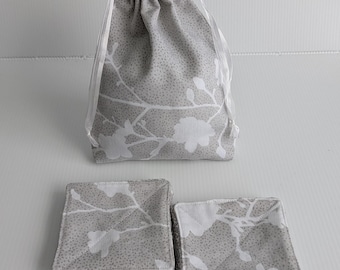 Organic Cotton Reusable Face Wipes Set with Bag, Makeup Remover Pads