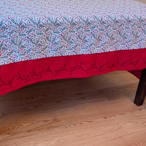 Handmade Embroidered Organic Cotton Rectangular Christmas Tablecloth/Embroidered Winter Holydays Gift