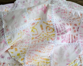 Soft Cotton and Lace Patchwork Panel For Quilting