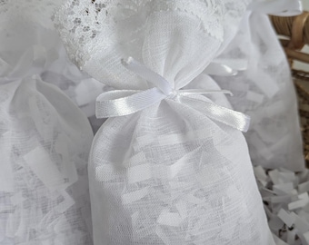 Soft Linen Voile Lace Favor Bags – Wedding, Baptism, Bridesmaid Occasions