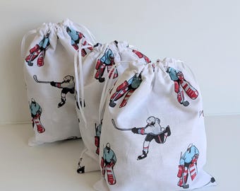 Set of 2  Organic Cotton Party Bags Hockey Pattern