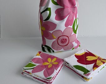 Organic Cotton Reusable Face Wipes Set with Floral Bag