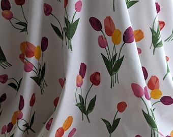 90" Luxury Round Organic Cotton Tablecloth Tulip Pattern/90" Diameter Tulip  Pattern Round Tablecloth
