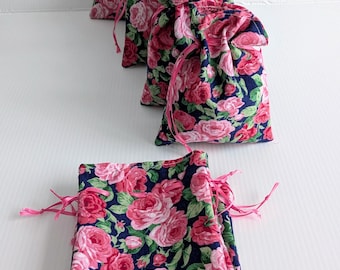 Floral Roses Cotton Favor Bags, Valentine's Day Bridesmaid Gift (5x7 in.)