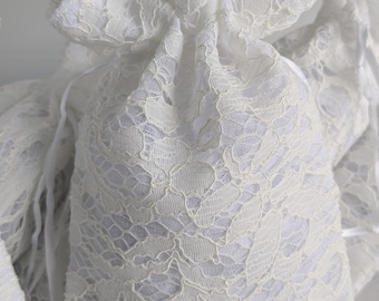 Lace Wedding Favor Bags: Luxury White Drawstring, Bridal Shower (4x6)