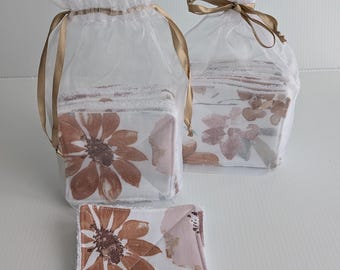 Organic Cotton Reusable Face Wipes, Floral Makeup Remover Pads, Set of 10