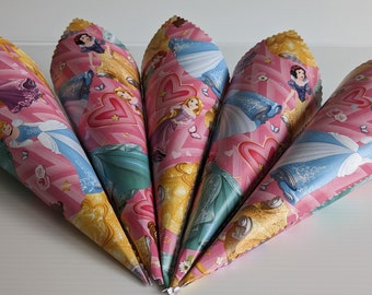 Set of 15 or more Disney princess Pattern Empty Cones for Confetti, Small Candy, Pop Corn, Charcuterie/Princess Party Empty Cardstock Cones