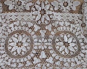 Vintage Rectangular Point de Venice Handmade Burano Needle Lace  Ecru Tablecloth