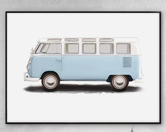 VW Bus Decor, Boys room decor, Car prints, PRINTABLE ART, Retro posters, California wall art, Kombi print, Kids wall art, Nursery decor