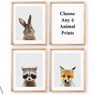 Nursery Wall Art Print Set Of 4, Baby Animals Printable Set, Woodland Nursery Wall Art, Baby Animals Poster, Kids Room Decor, Baby Gifts