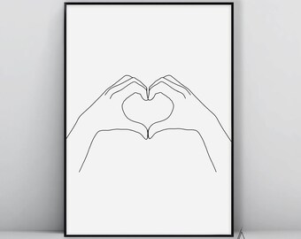 Love Hands print,Hand Printable art,Finger Poster,Hand Heart Printable,Line Drawing Print,Minimalist Couple Art,Minimal Decor,Valentine Gift