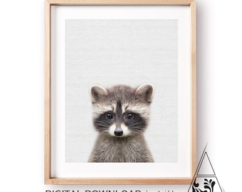 Raccoon print,Woodland animals print,PRINTABLE art,Forest animal print,Animal art,Baby animals printable,Woodland baby shower,Nursery Decor