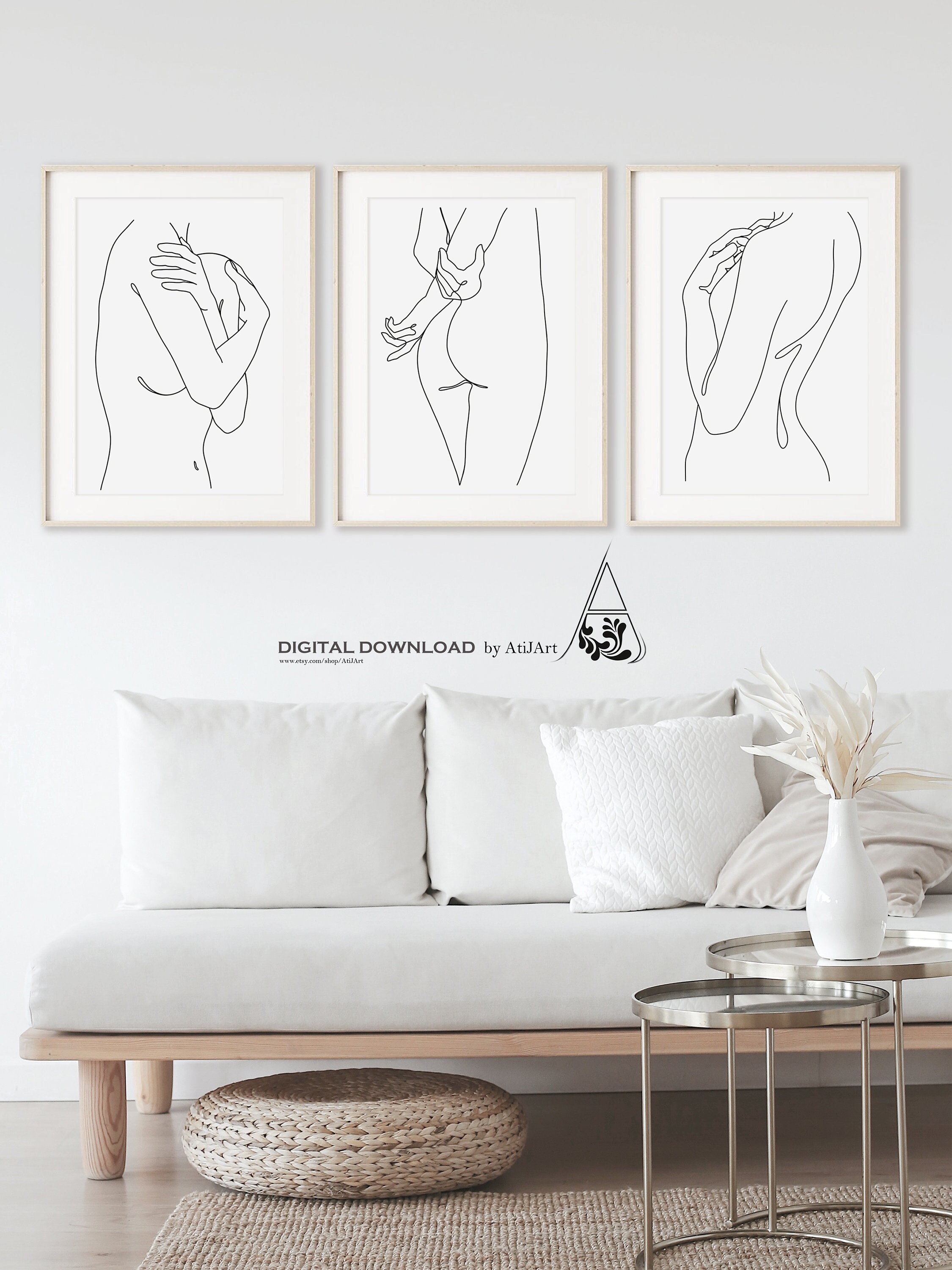 Nude Art Set of 3, Minimalist Woman Body Line Prints (digital Download ...