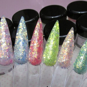 Crushed Jewels and Minerals inspired Acrylic powder collection nail art