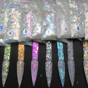 6-11 Paillettes blanches fantastiques dans plusieurs changements de couleur pour ongles/verres/beauté/maquillage