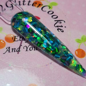 Mezcla de purpurina para uñas con escamas de pez iridiscentes holográficas de color verde azulado, resina epoxi para slime