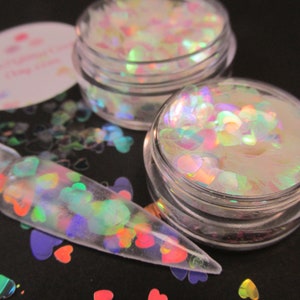 Translucent Rainbow effect nail art glitter shape Hearts