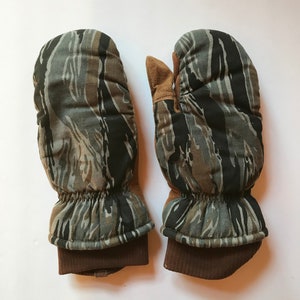 Vintage Camo Wells Lamont Leather Gloves / Mitten Style / Mens Medium Hunting Gloves
