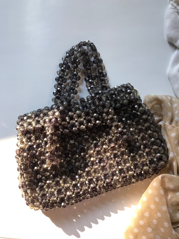 Vintage Beaded Clutch / Black Beaded Evening Bag