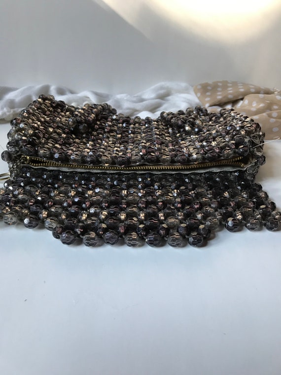 Vintage Beaded Clutch / Black Beaded Evening Bag - image 4