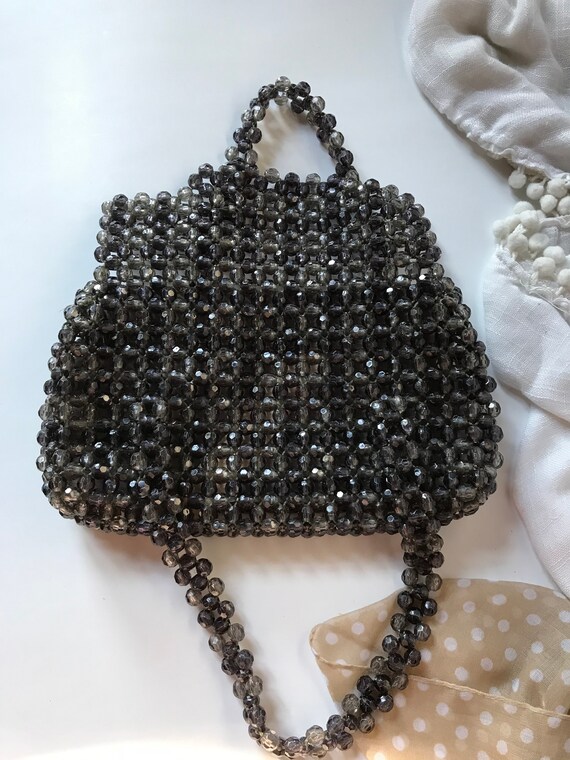 Vintage Beaded Clutch / Black Beaded Evening Bag - image 2