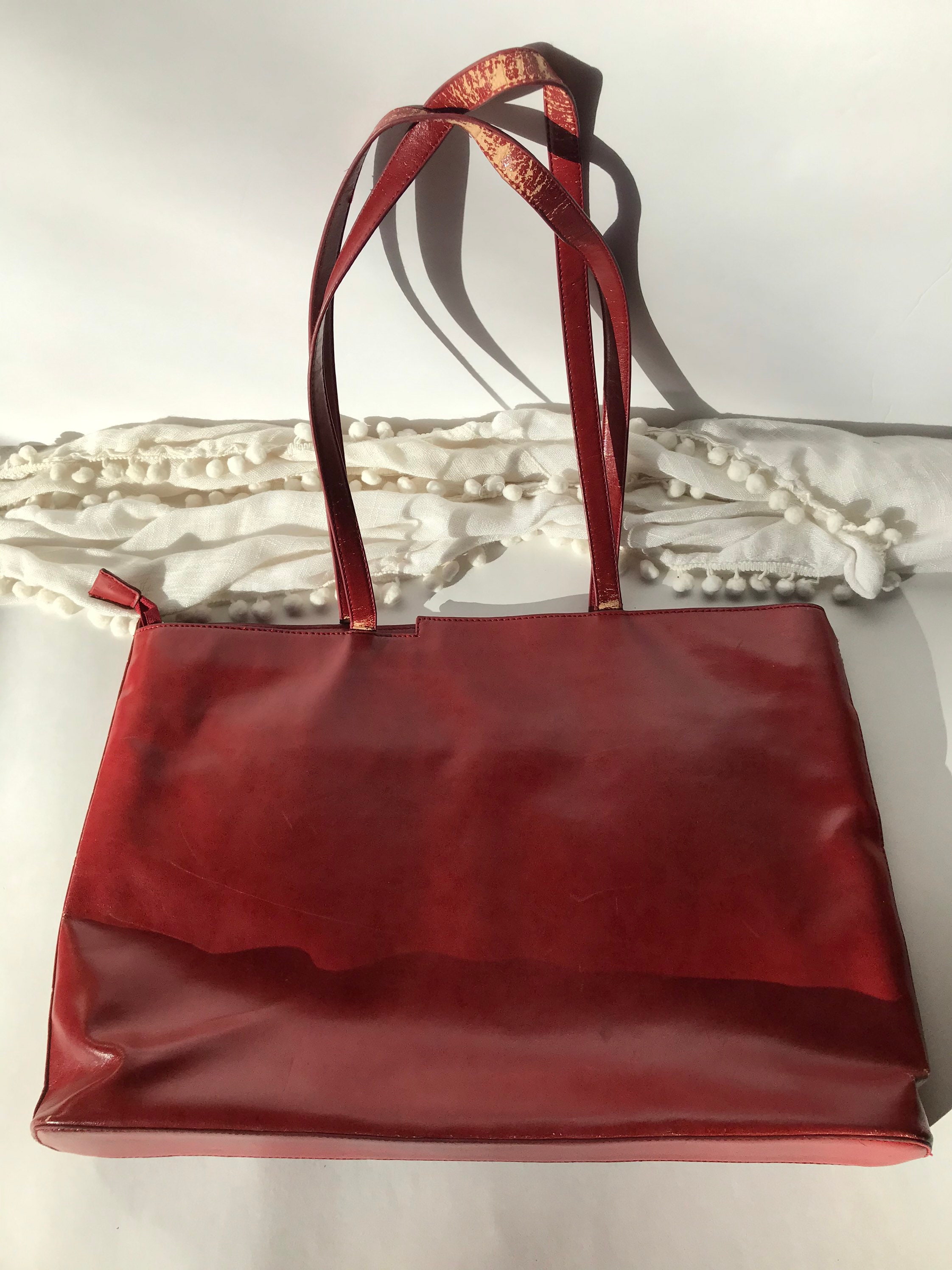 Vintage Large Red Leather Tote / Lucia Tommasi / Shoulder Bag | Etsy