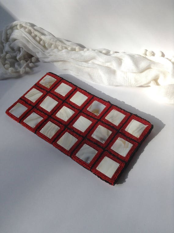 Vintage Lucite and Beaded Clutch / Mod by Design … - image 1