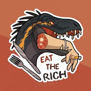 Pegatina de Jurassic "Cómete a los ricos"