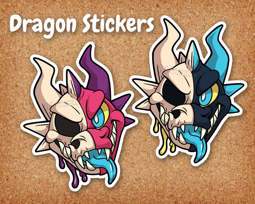 Skull Dragon Sticker pink or Blue Options Available - Etsy