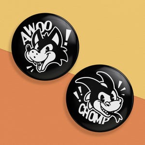 Toony Wolf / Dragon Buttons (1.25&quot; or 2.25&quot; available!)