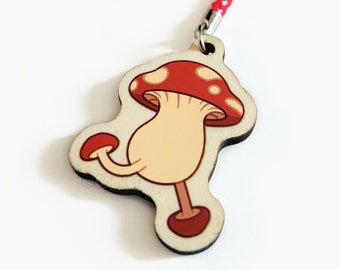 Wooden Walking Mushroom Charm