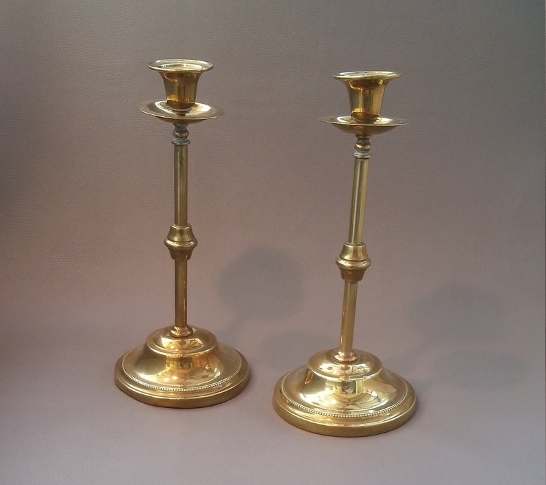 Vintage Pair Of Brass Candlesticks Arts And Crafts Simple Etsy