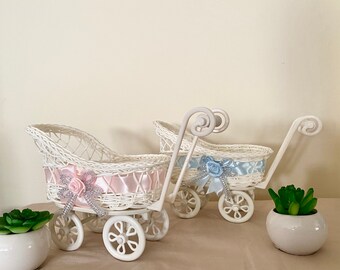 wicker baby carriage centerpiece