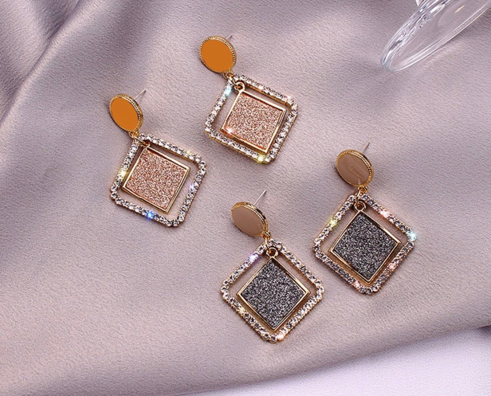 Fashion Trendy Geometric Rhombus Shaped Earrings Diamond Etsy Sweden