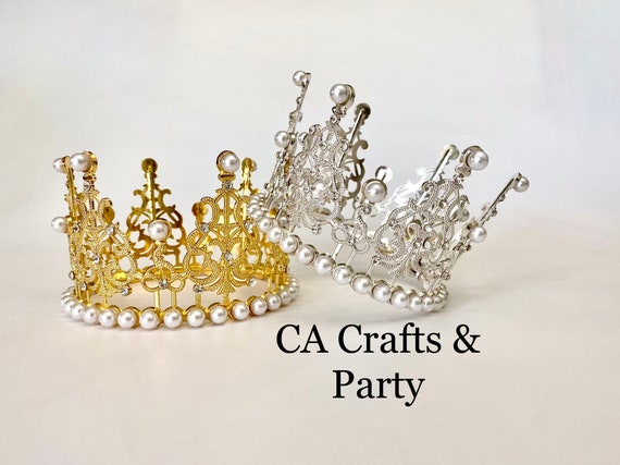 Gold Crown CAKE TOPPER DECORATION PRINCESS PRINCE BABY SHOWER Pearls Favors