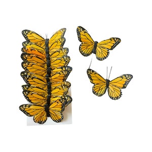12 Monarch 5 Feather Butterflies, Wedding Decorations, Floral