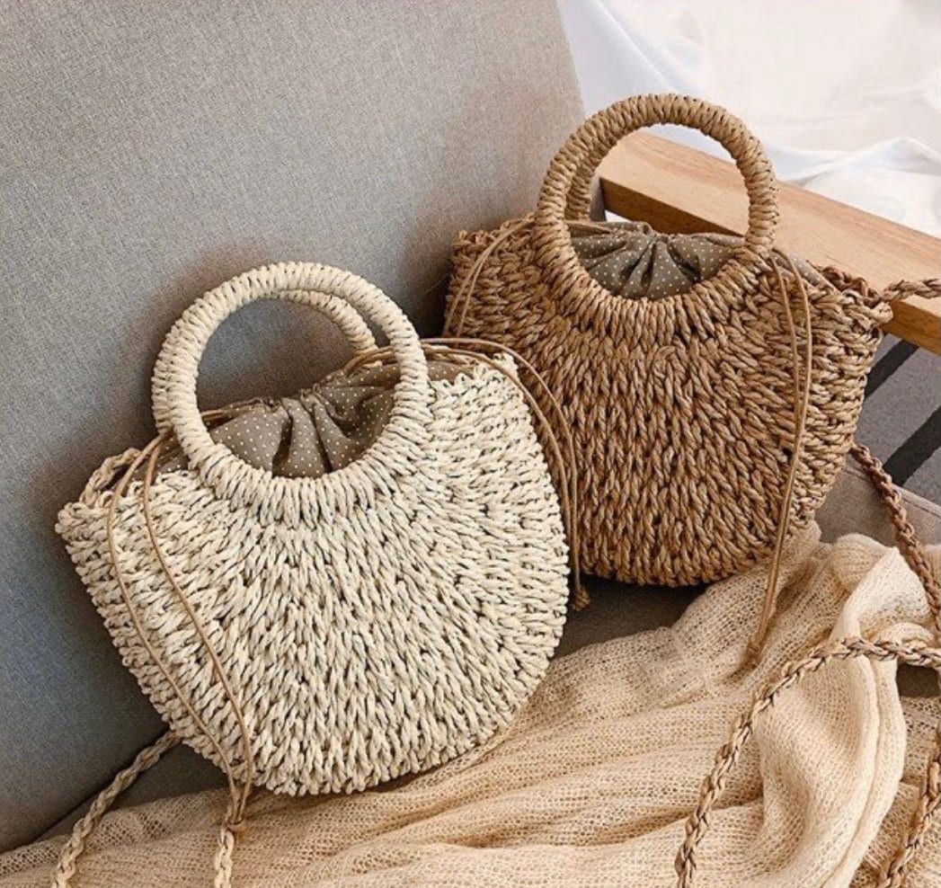 Summer Beach Straw Chest Bag for Women Banana Bag Rattan Boho