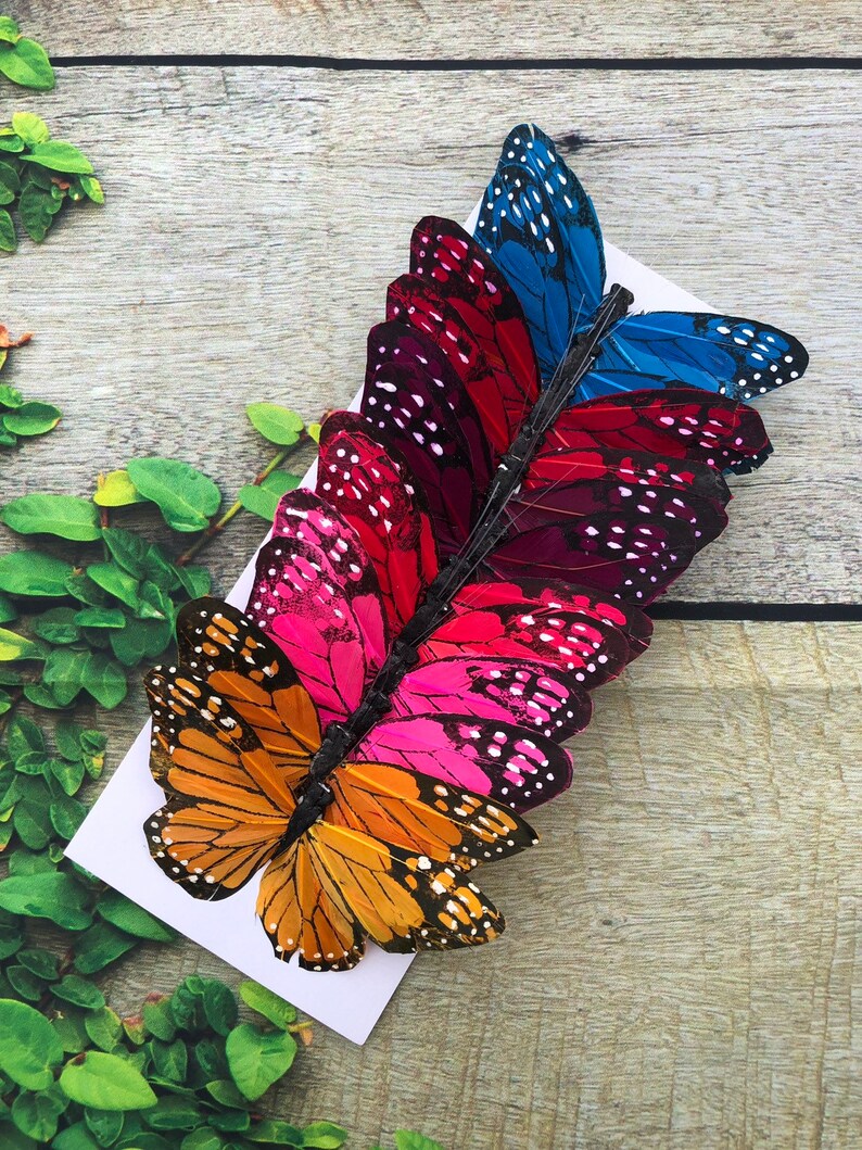 12 Large Feather Monarch Butterflies With Clip 5inch Assorted Etsy