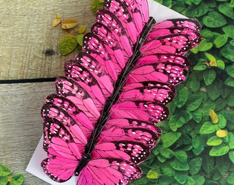 12 Large Feather Pink Monarch Butterflies 5inch- Artificial Feather Pink butterflies- butterfly scrapbooking- Vibrant Monarch #5184P