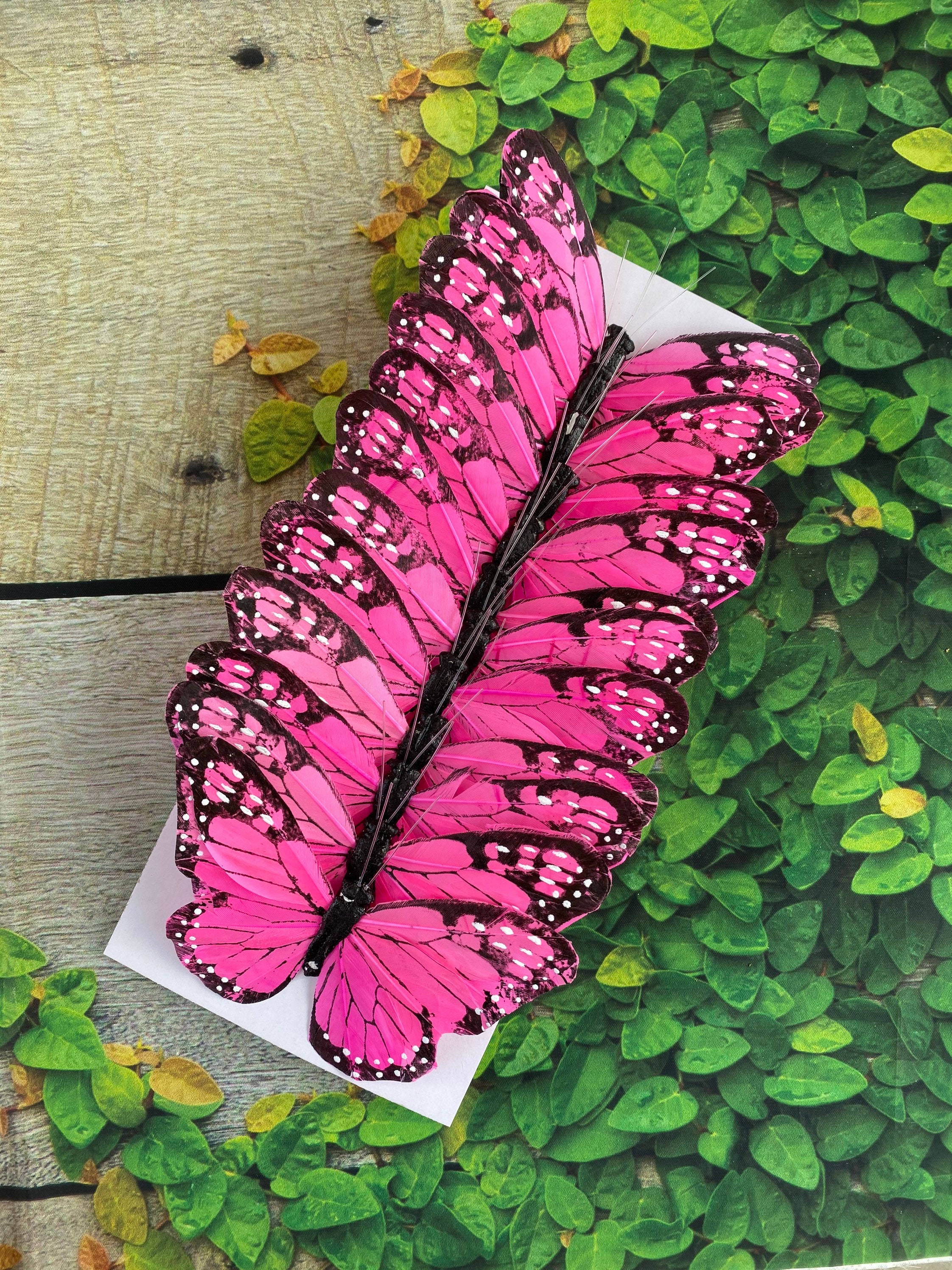 4 Inch Wings Light Pink Glitter Monarch Feather Butterflies for Crafts DIY  Mis Quince Quinceanera Wedding Wire Cake Topper 12 PCS 